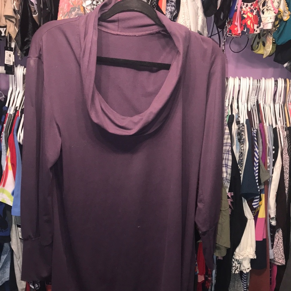 Purple The Weekends long sleeve top blouse tshirt shirt open neck JOY